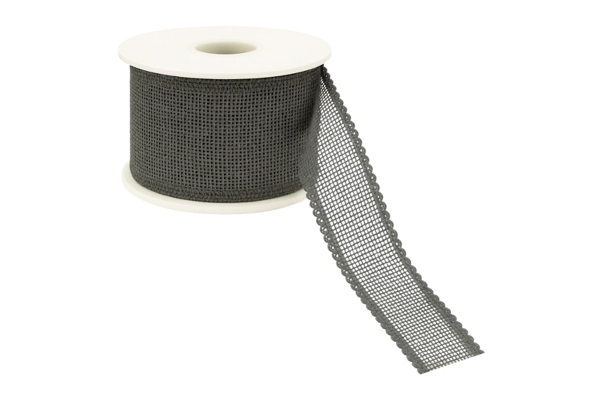 Grey Faux Linen Ribbon with Scalloped Edge 25mm - My Dream Cake