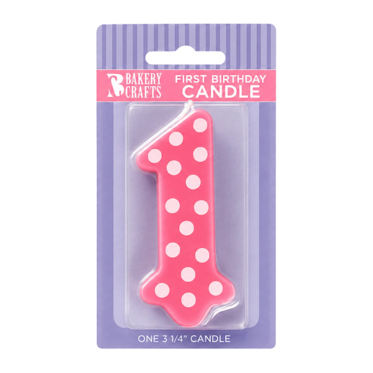 Pink First Birthday Candle - with Dots 3.25 Inch - Bakery Crafts