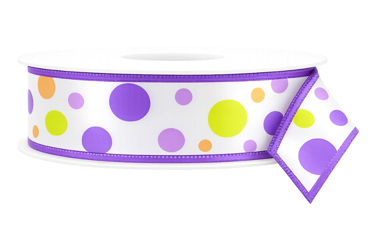 Purple Ribbon Satin Dots 25mm - My Dream Cake