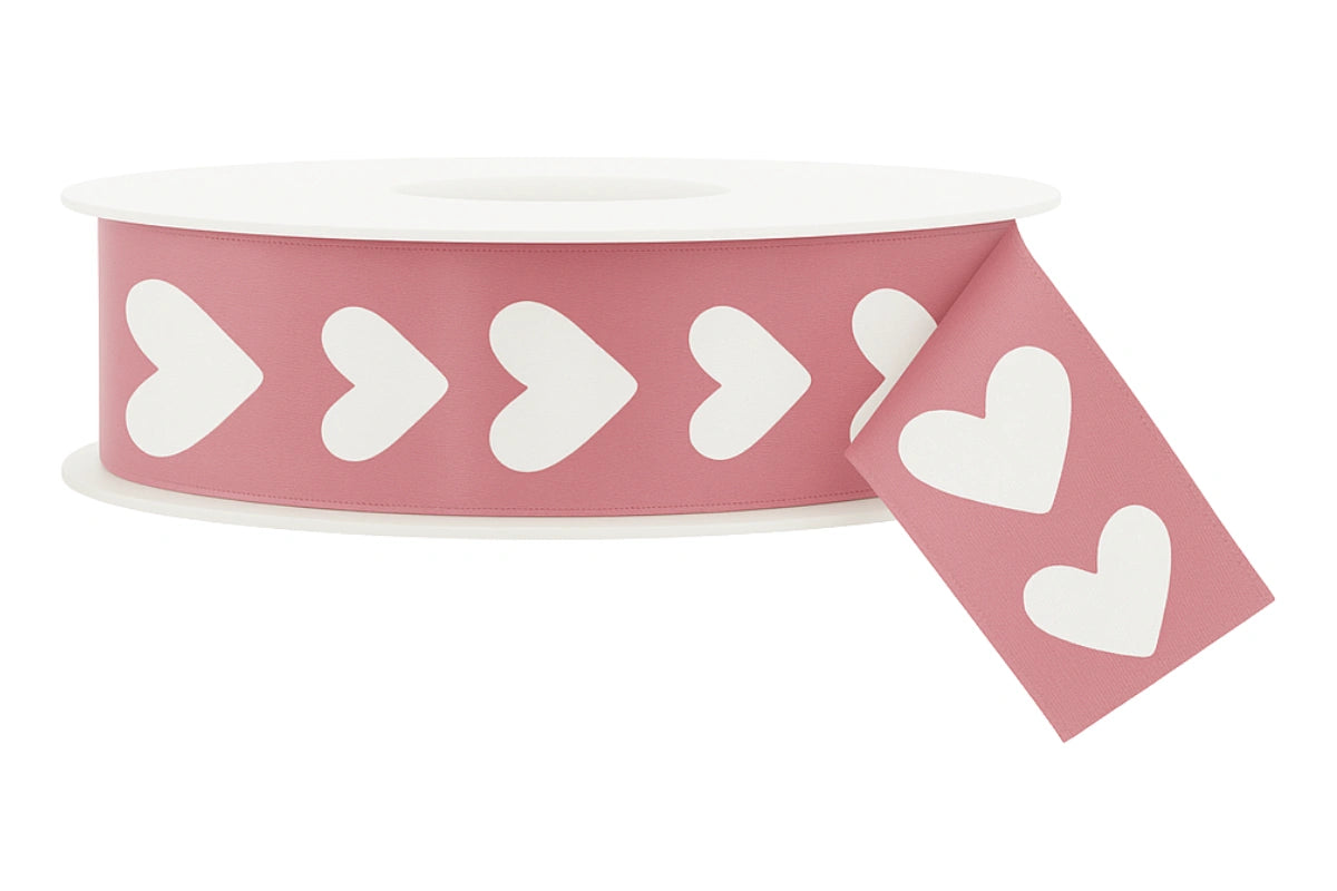 White Pink with Heart Ribbon - Sold Per Meter 25mm - My Dream Cake