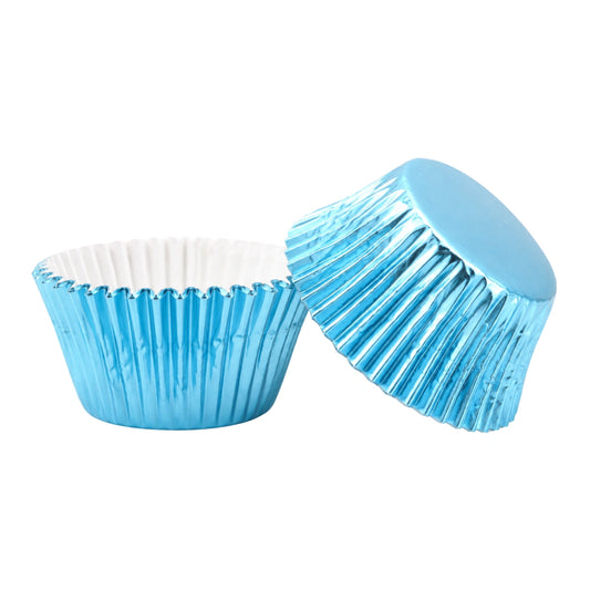 Light Blue Large Foil Cupcake Cases - 25 Pieces