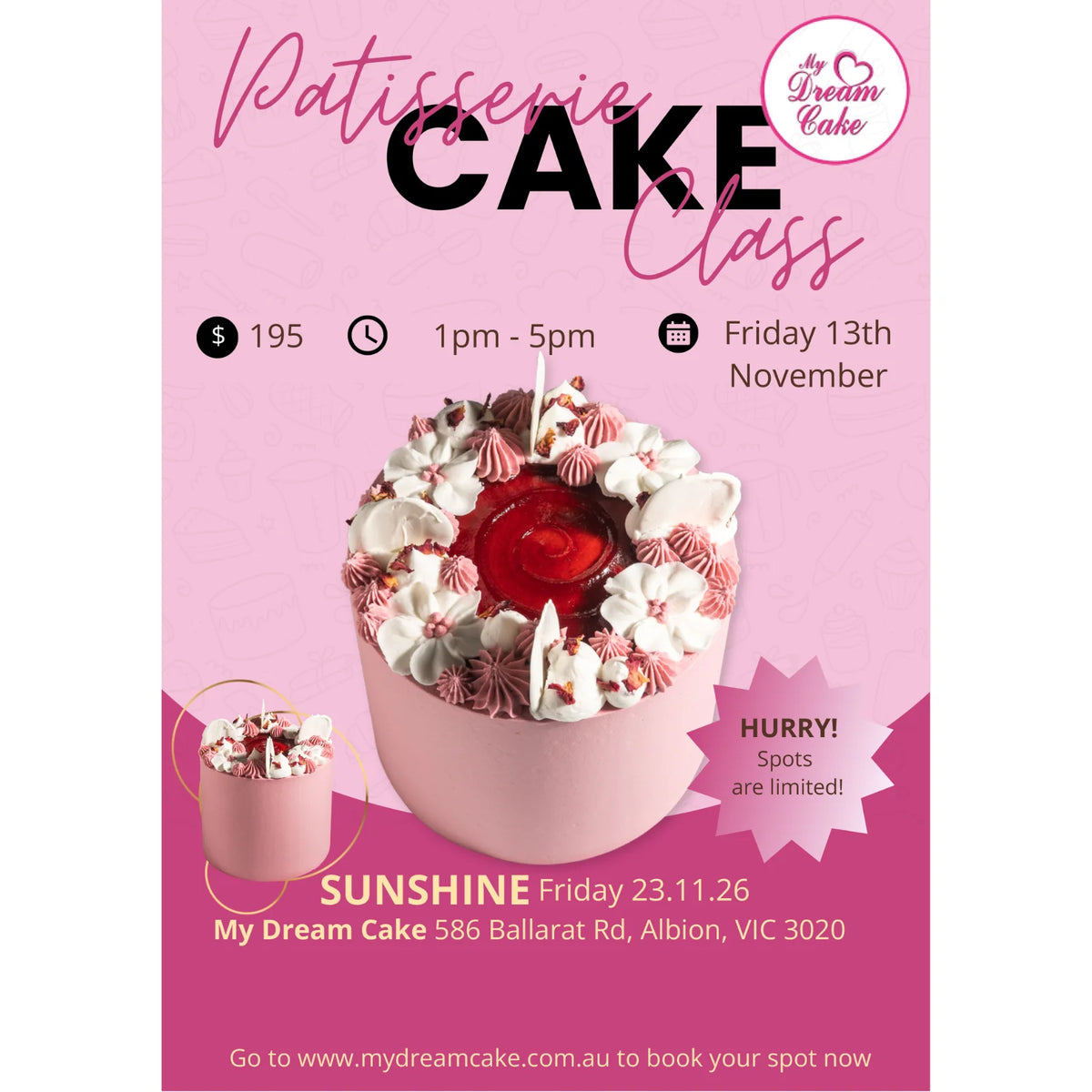 Beginner Cake Decorating Class – Buttercream Cake Basics - Sunshine - $195