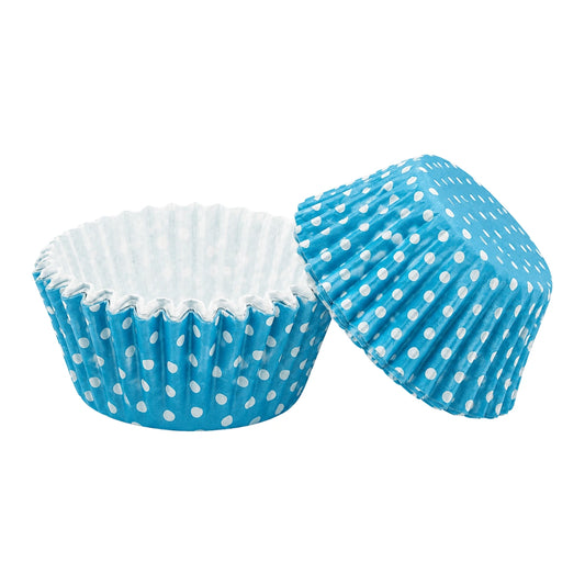 White Blue and Polka Greaseproof Mini Cupcake Cases 35mm - Iconic Cake Art
