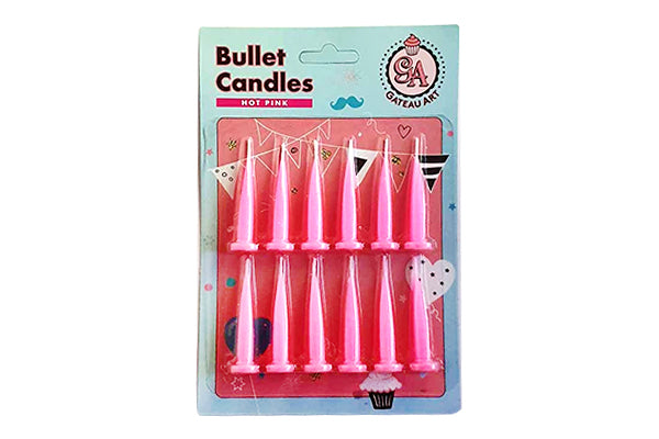 Hot Pink Bullet Candles (12 Pack) - Gateau Art