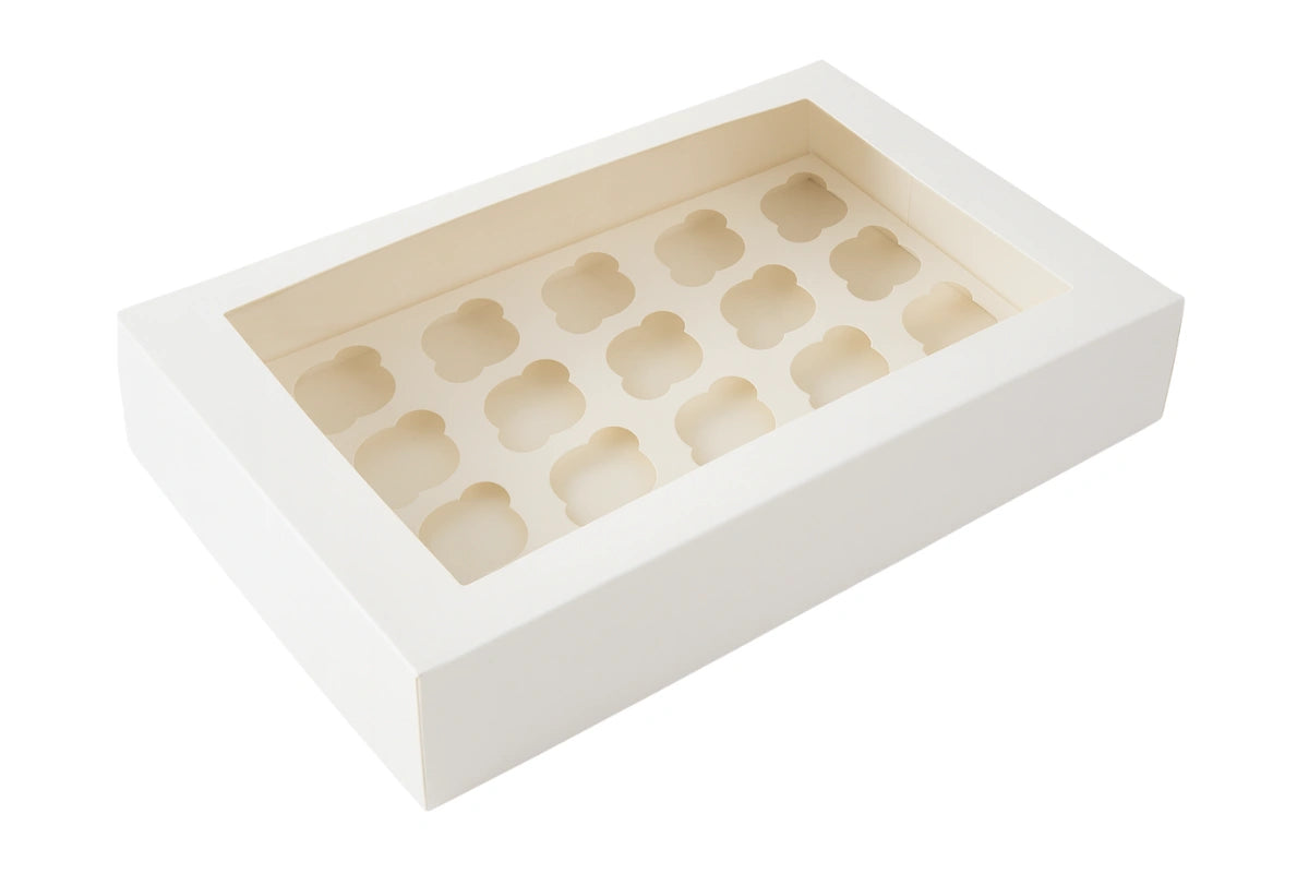 Mini White Cupcake Box with White Base - Holds 24Â Mini Cupcakes