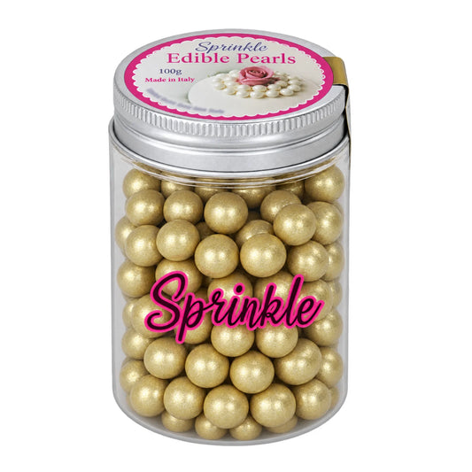 Metallic Gold 100g Edible Cachous Pearls 10mm - Iconic Sprinkles
