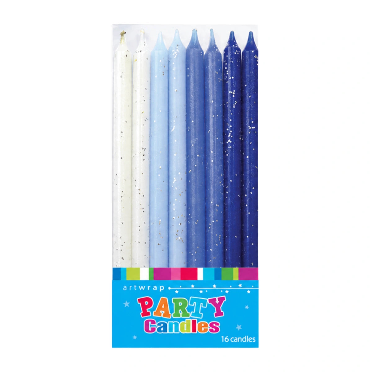 White Blue and Glitter Mixed Candle Set (16 Pack) - Artwrap