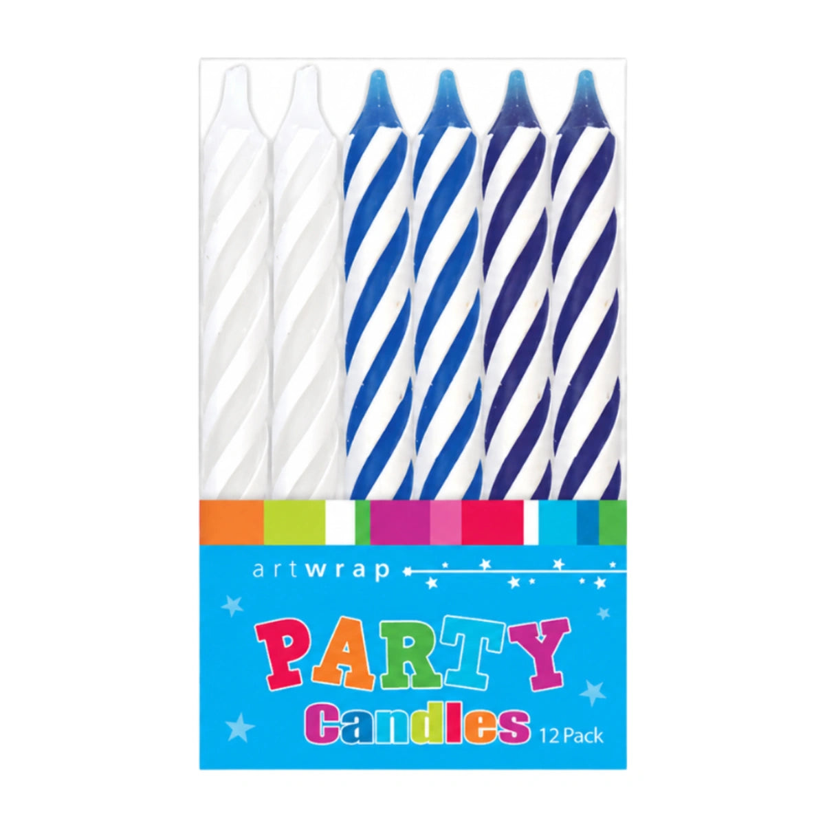 White Blue and Spiral Birthday Candles (12 Pack) - Artwrap