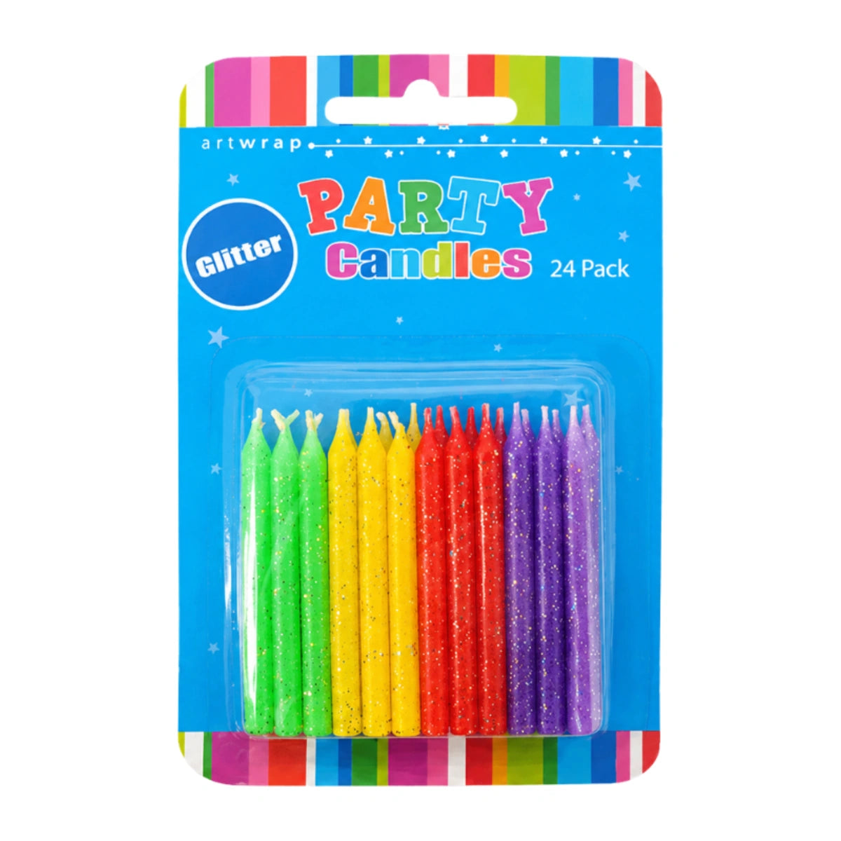 Rainbow Glitter Birthday Candles - Slim (24 Pack) - Artwrap