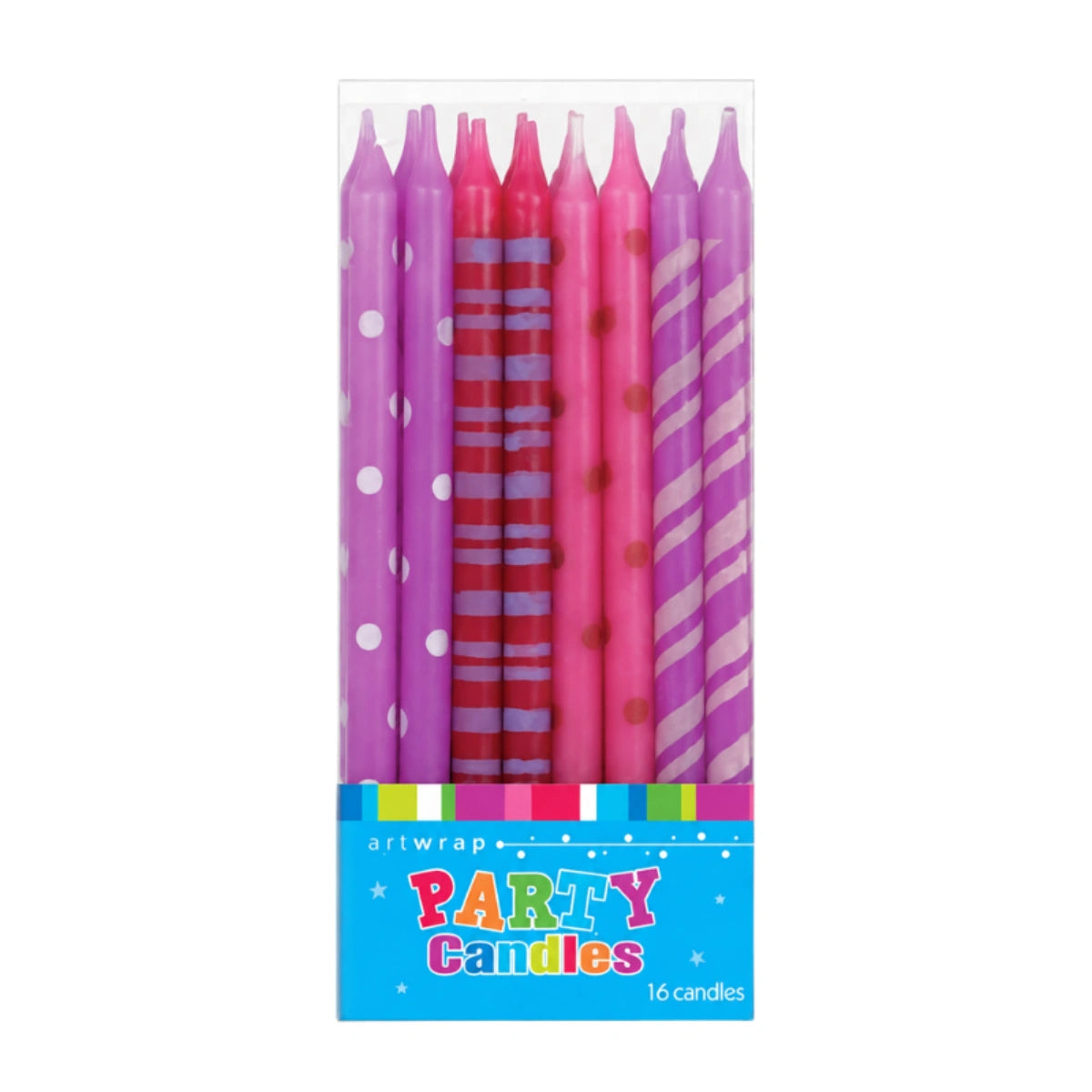 Pink Tall Dots Stripes Birthday Candles (16 Pack) - Artwrap