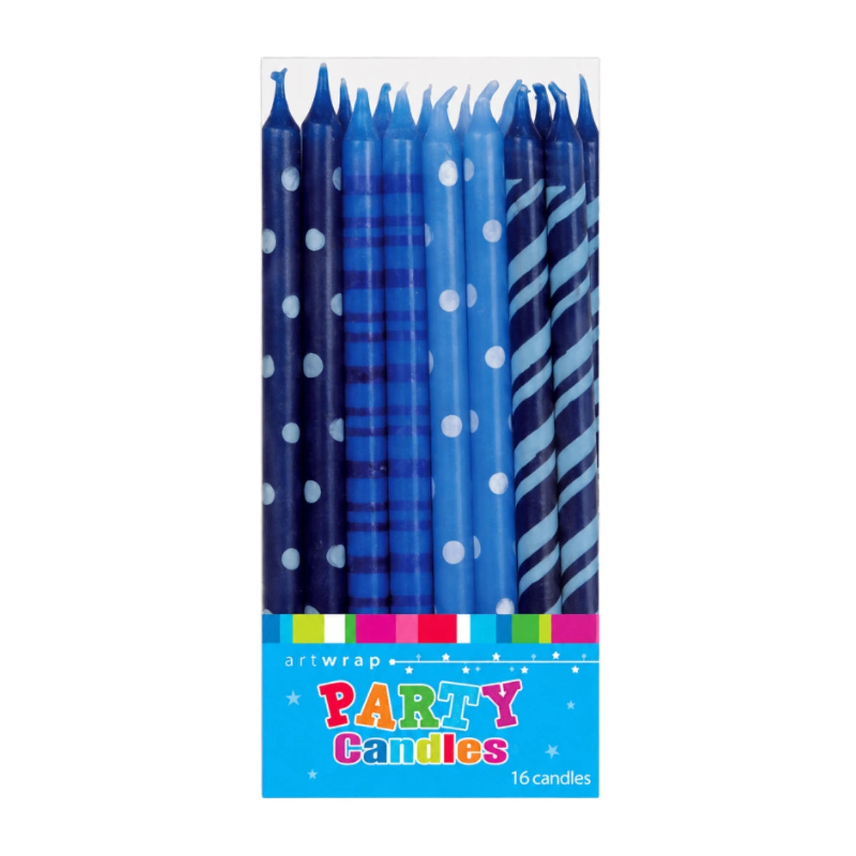 Blue Tall Dots Stripes Birthday Candles (16 Pack) - Artwrap