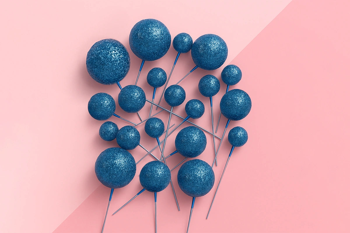 Royal Blue Glitter Ball Topper (20 Pack) - Iconic Cake Art