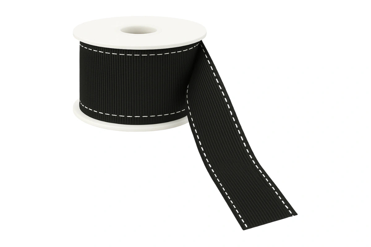 Black White on Stitch Ribbon - Sold Per Metre 25mm - My Dream Cake