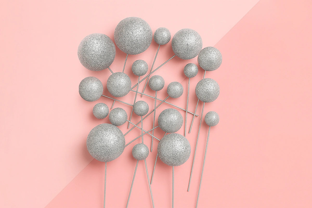 Silver Glitter Ball Topper (20 Pack) - Iconic Cake Art