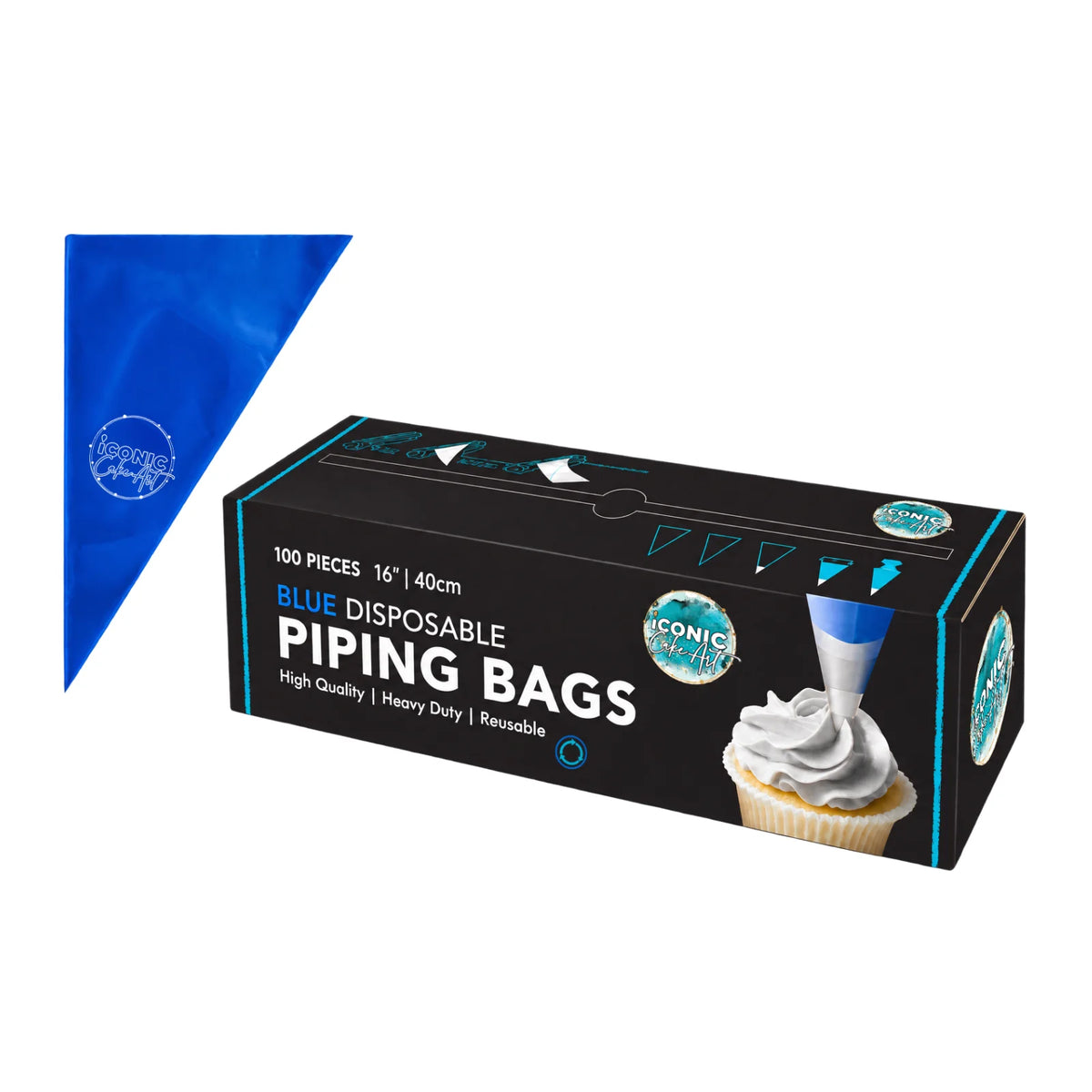 Blue 16 Inches Disposable Piping Bags Roll 40cm (100 Pack) - Iconic Cake Art