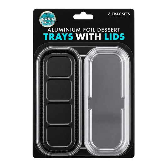 6pcs Black Foil Trays With Lids Iconic Cake Art