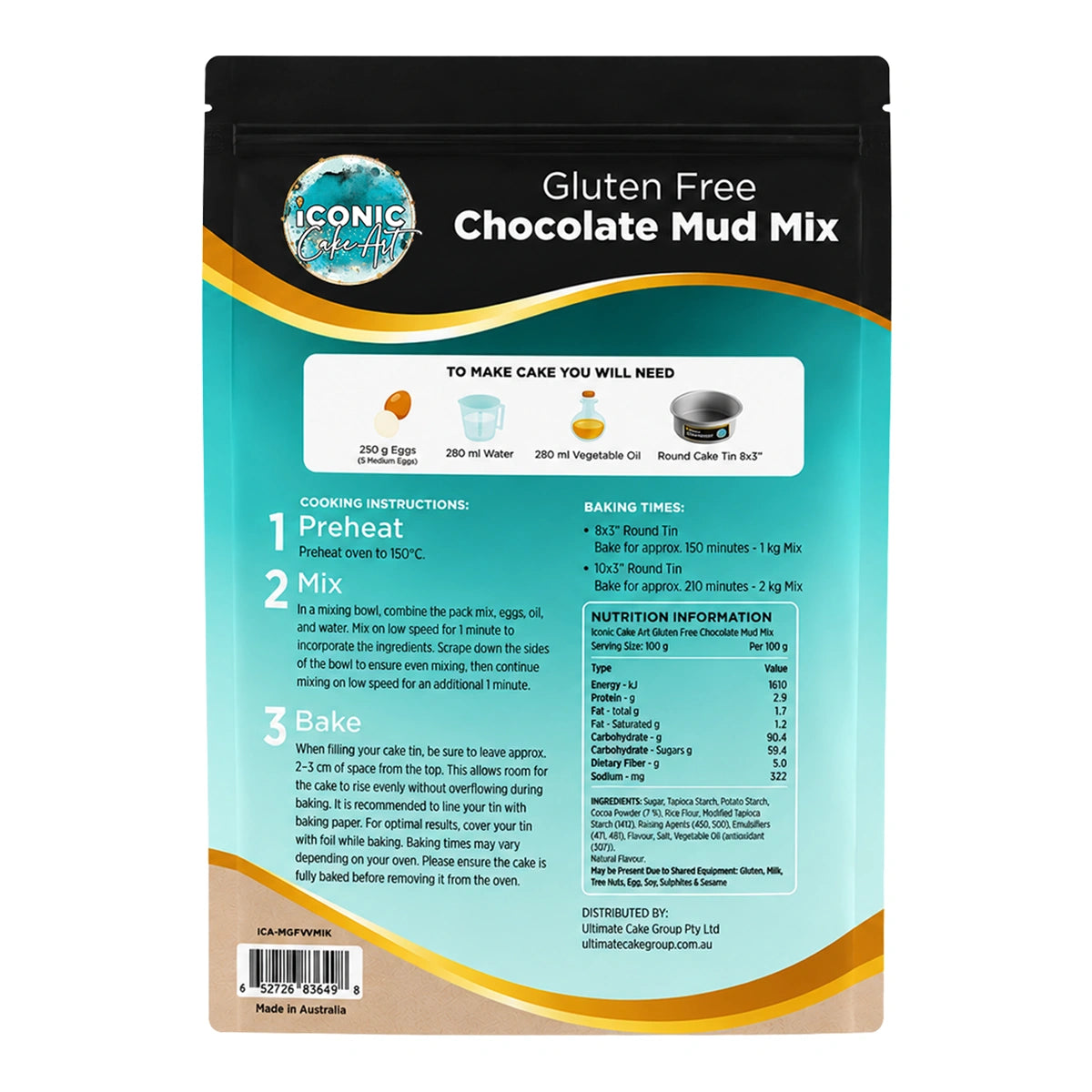 Chocolate Gluten Free Mud Mix 1kg - Iconic Cake Art