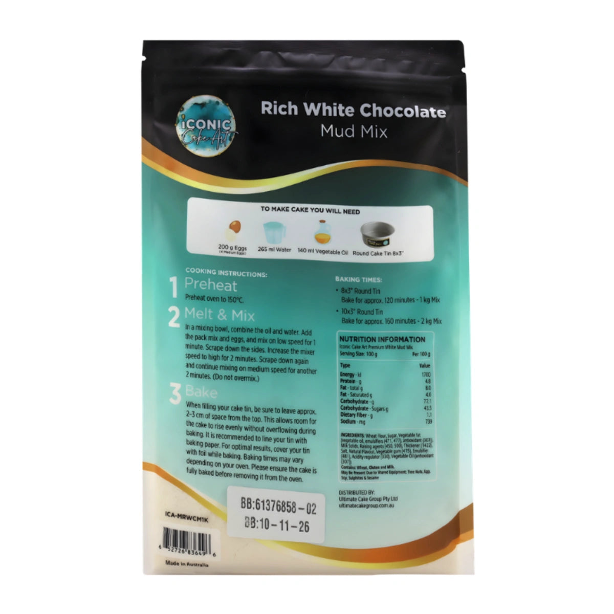 White Rich Mud Cake Mix Premium 1kg - Iconic Cake Art