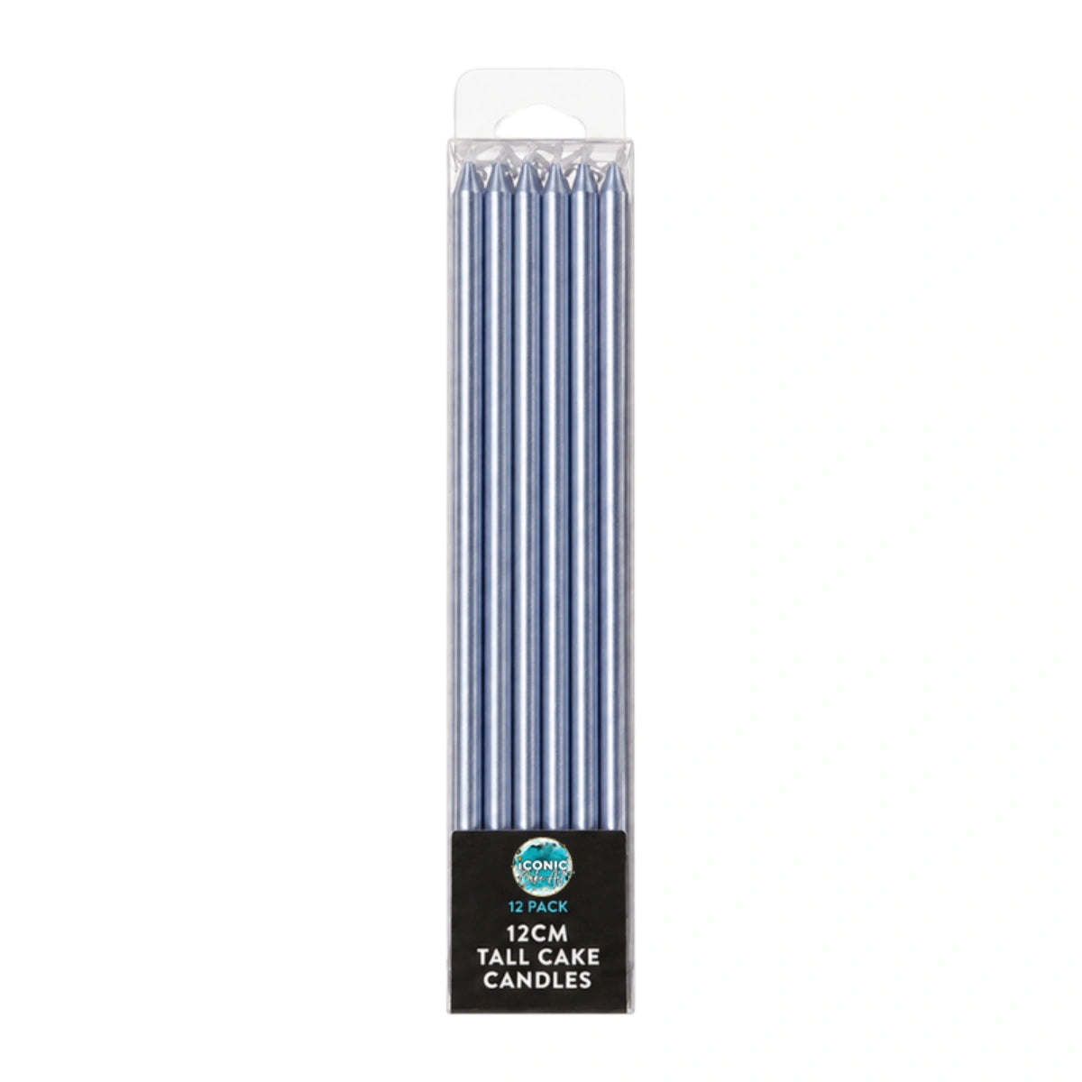 Blue Tall Pearl Candles 12cm (12 Pack) - Iconic Cake Art