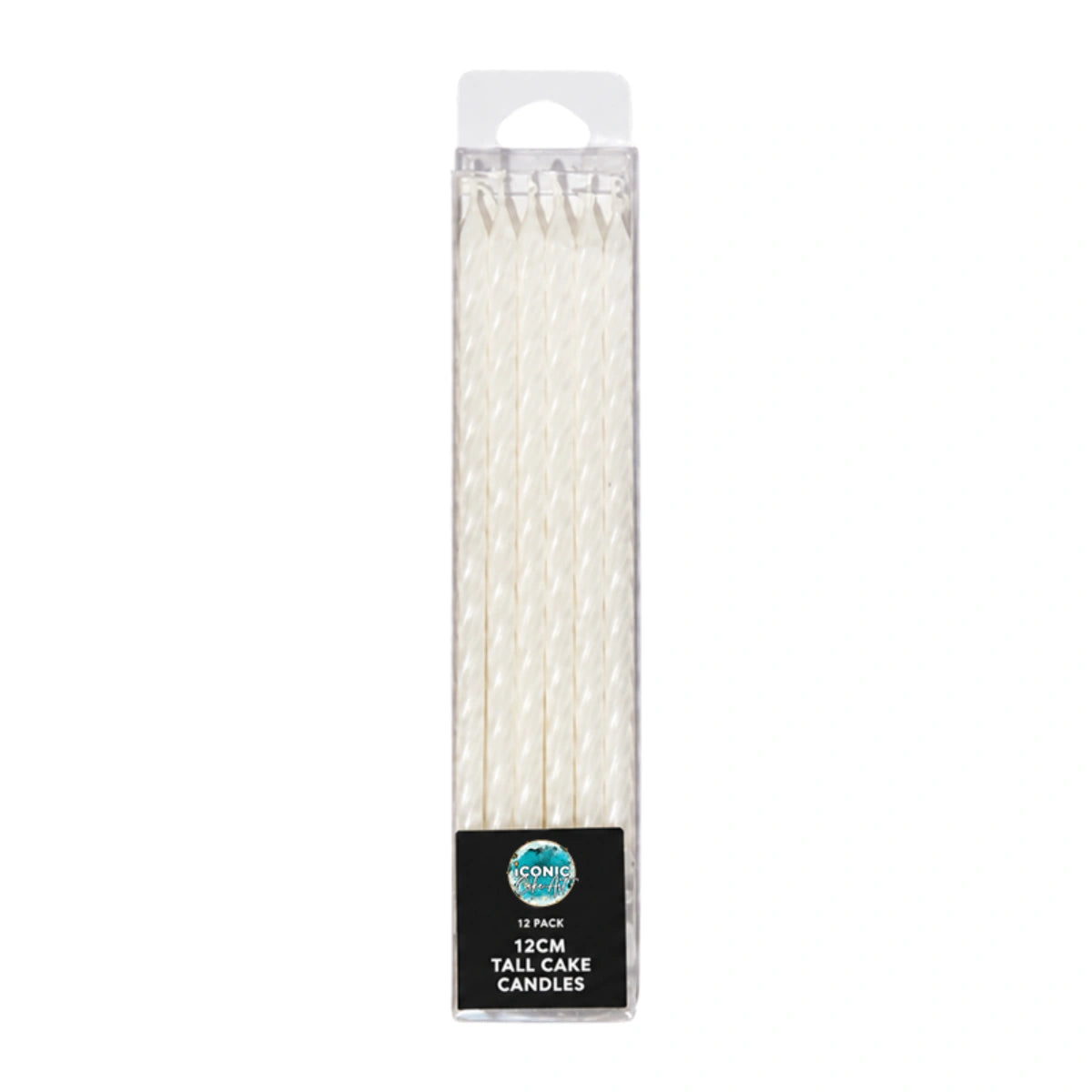 White Tall Pearl Spiral Candles 12cm (12 Pack) - Iconic Cake Art