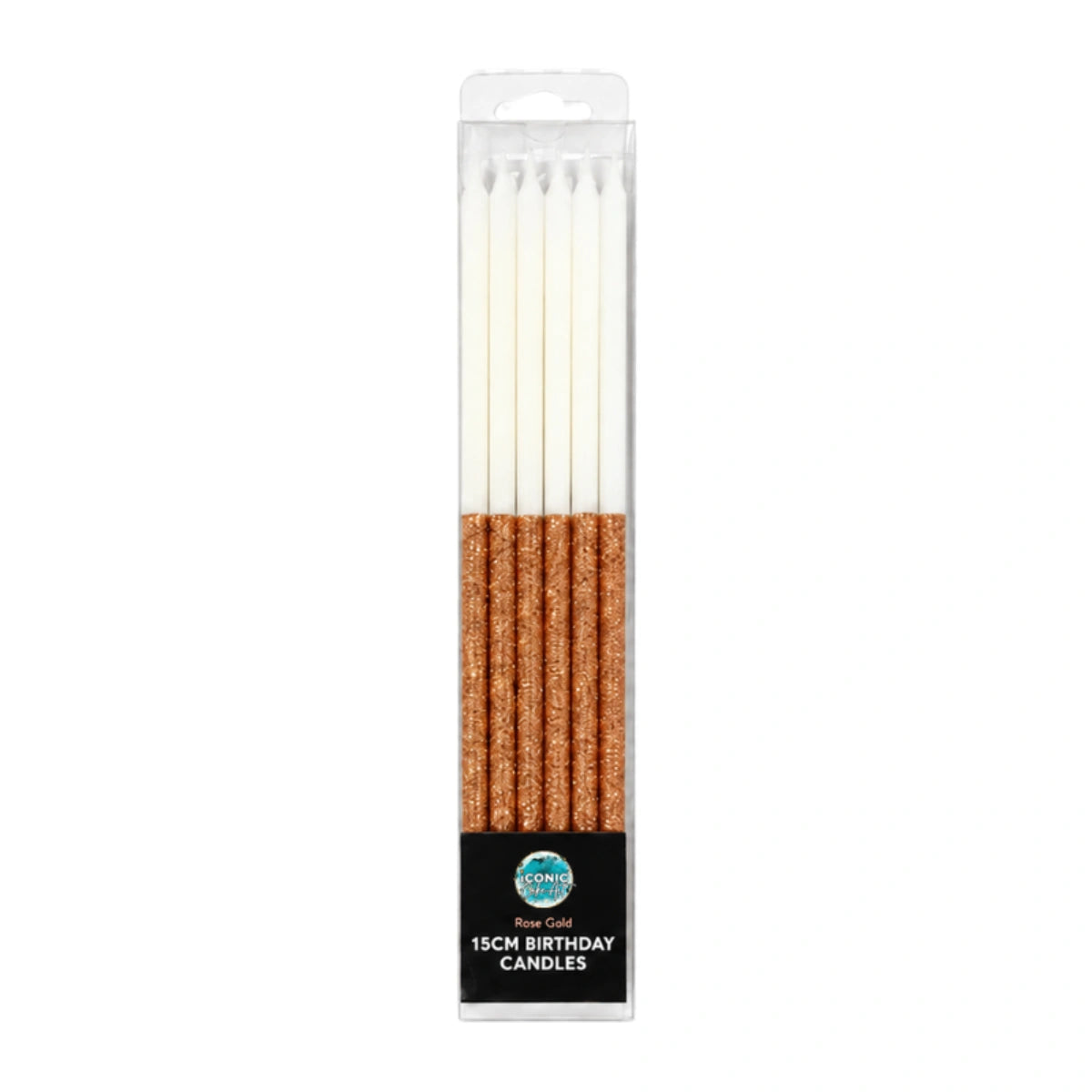 Rose Gold Glitter Dip Candles 15cm (12 Pack) - Iconic Cake Art
