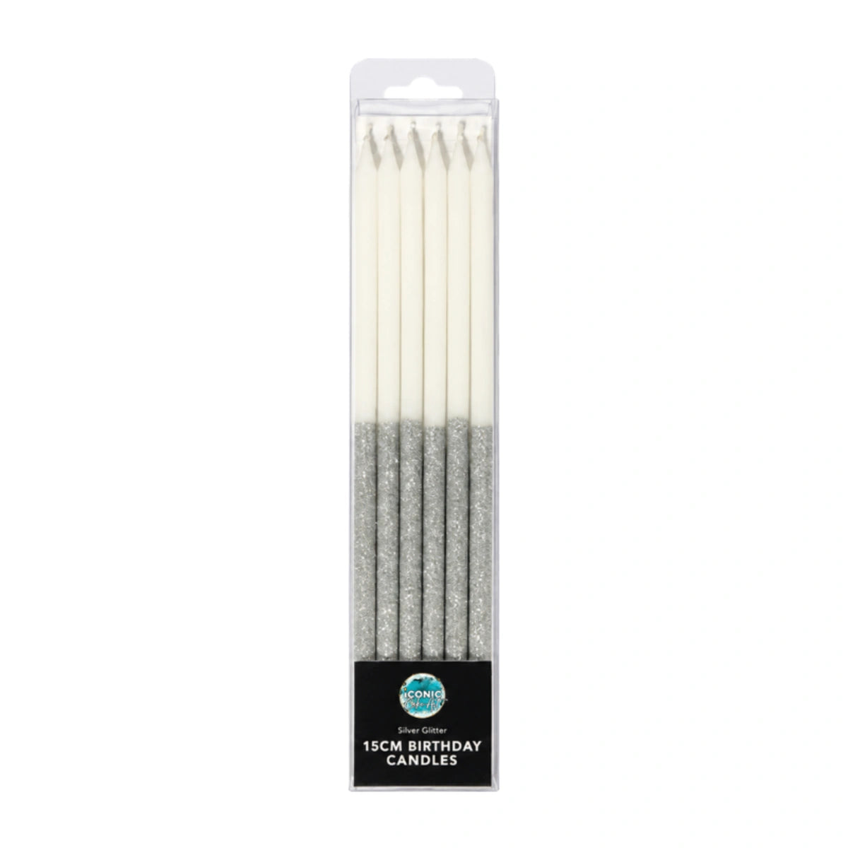 Silver Glitter Dip Candles 15cm (12 Pack) - Iconic Cake Art