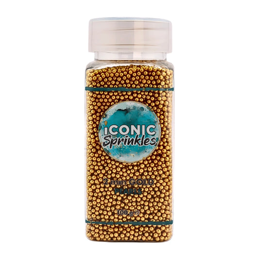 Gold Pearls 2mm 100g - Iconic Sprinkles