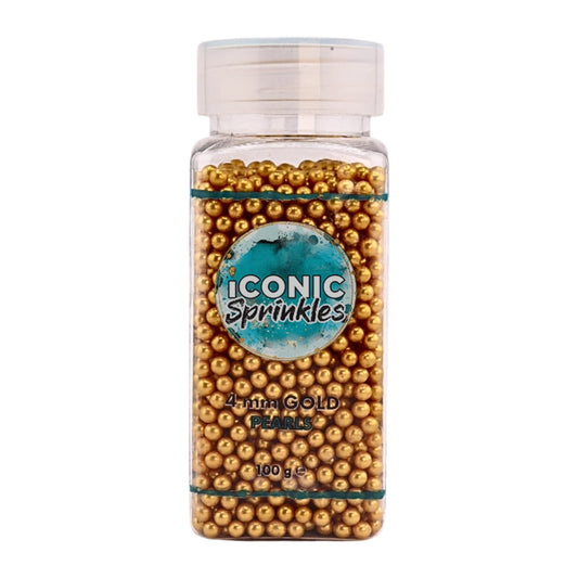 Gold Pearls 4mm 100g - Iconic Sprinkles