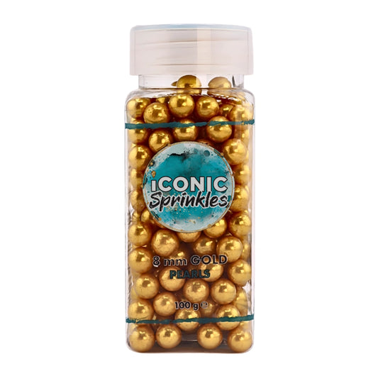 Gold Pearls 8mm 100g - Iconic Sprinkles