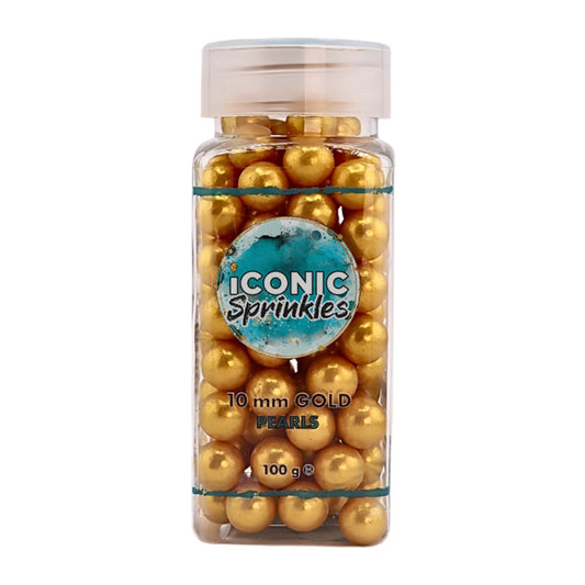 Gold Pearls 10mm 100g - Iconic Sprinkles