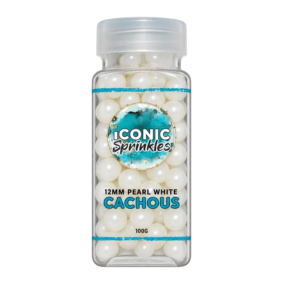 White 12mm Pearl Cachous 100g - Iconic Sprinkles