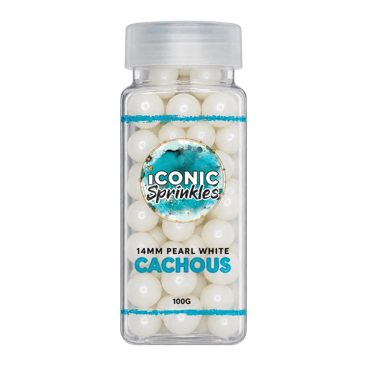 White 14mm Pearl Cachous 100g - Iconic Sprinkles