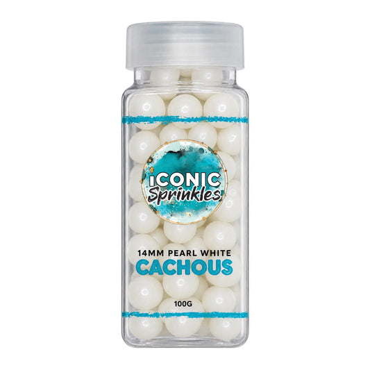 White 14mm Pearl Cachous 100g - Iconic Sprinkles