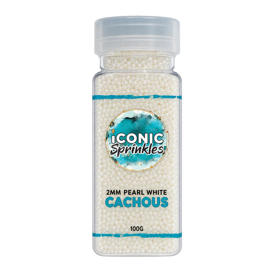 White 2mm Pearl Cachous 100g - Iconic Sprinkles