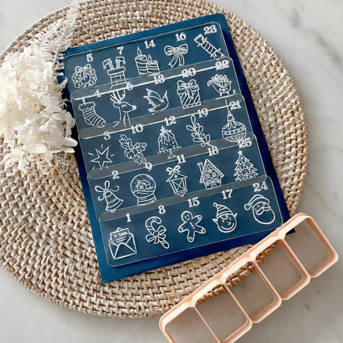 Holly Jolly Advent Cutter & Debosser Set (Little Bi) - Custom Cookie Cutters