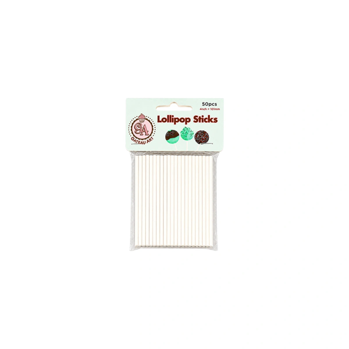 White Lollipop Sticks 4 Inch (50 Pack) - Gateau Art