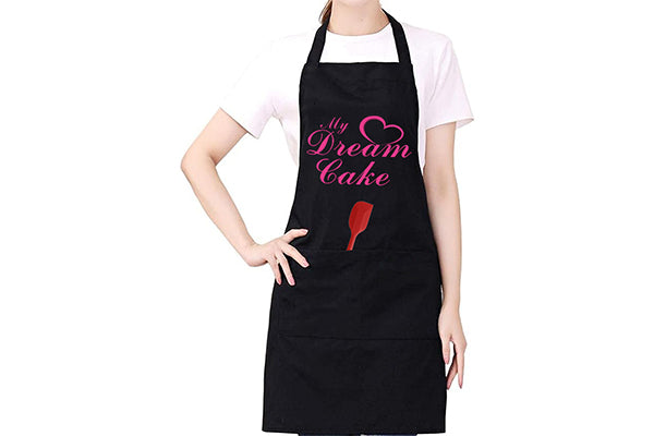 Black Apron Adjustable Neck Strap with Pockets - My Dream Cake