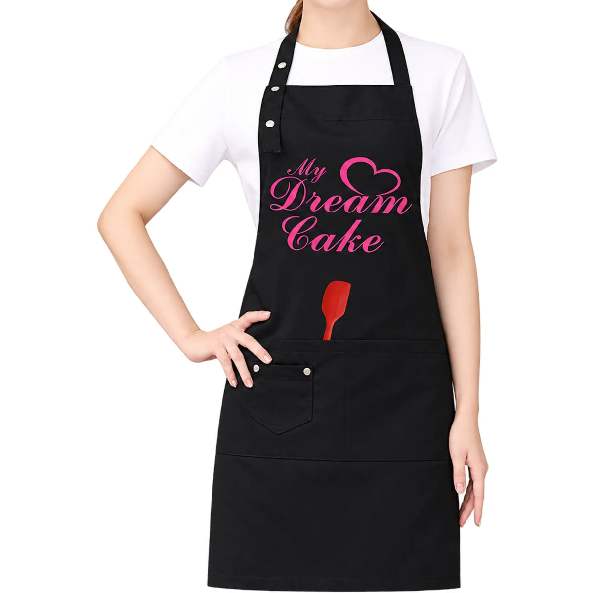 Black Apron Button Cotton with Pockets - My Dream Cake