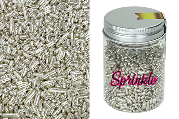 Metallic Silver Jimmies - Cake Toppings 100g - Iconic Sprinkles
