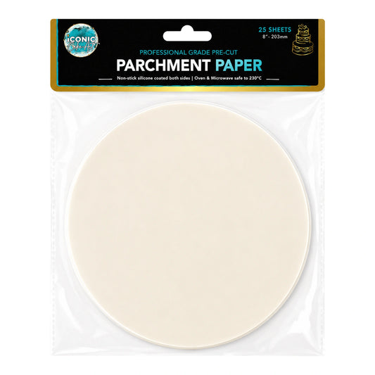 8 Inch - Pre-Cut Parchment Paper Round - 25 Sheets