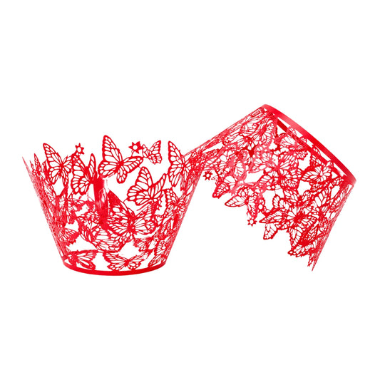 Red Butterfly Cake Wraps Cake Decorating Tools - Pack of 12 - Gateau Art