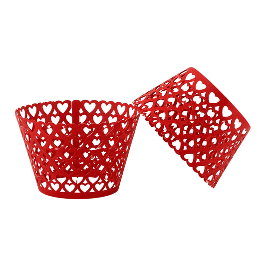 Red Heart Design Cupcake Wrappers (12 Pack) - Iconic Cake Art