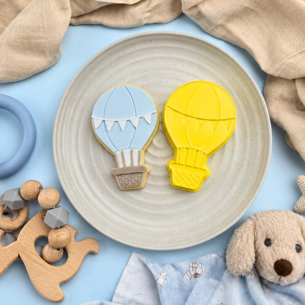 Hot Air Balloon Cutter and Embosser Set - Custom Cookie Cutters
