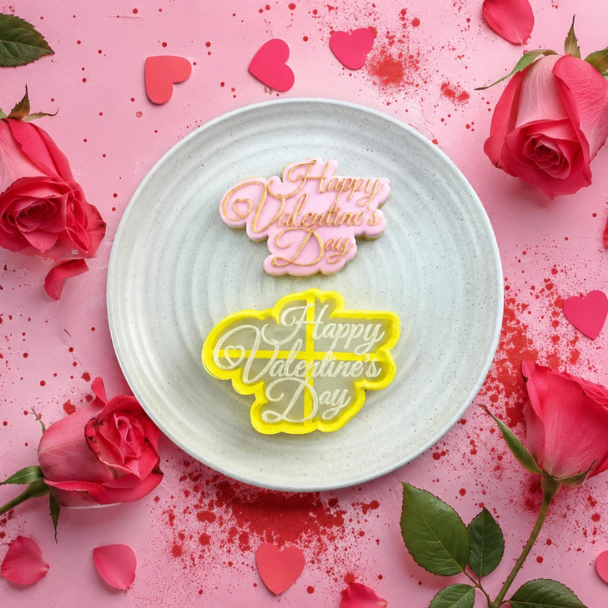 Happy Valentines Day Debosser and Cutter Set - Custom Cookie Cutters