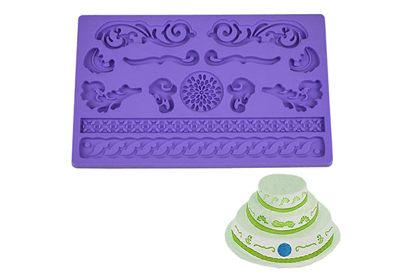 Lace, Brooch Border Designs - Silicone Mould 198mm x 125mm x 6mm - Iconic Cake Art