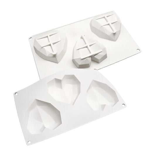 3 Cavity 3D Geometric Diamond Heart Silicone Cake Mould - Iconic Cake Art