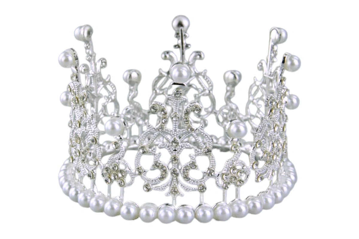 Diamante and Faux Pearl Accent Crown Tiara - Diameter - Cake Topper 120mm - Iconic Cake Art