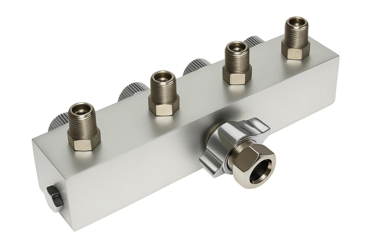 AIRBRUSH HOSE SPLITTER WITH REGULATED MANIFOLD VALVES - 4 WAYS