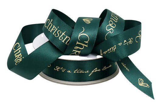 Green Double Sided Satin Embossed Gold 1m 25mm - My Dream Cake