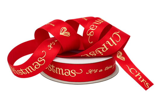Gold Double Sided Satin Embossed 1m Red 25mm - My Dream Cake